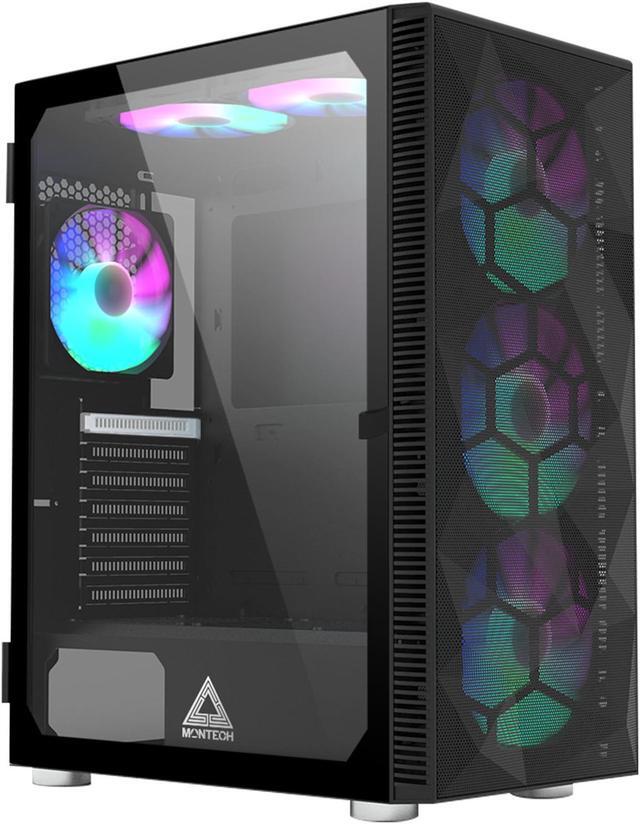 Alt view image 2 of 8 - Montech X3 Mesh , 3 x 140mm& 3 x 120mm Fixed RGB Lighting Fans (Pre-Installed) ATX Mid-Tower PC Gaming Case, USB3.0, Door Open Tempered Glass Side Panel, High Airflow, Black