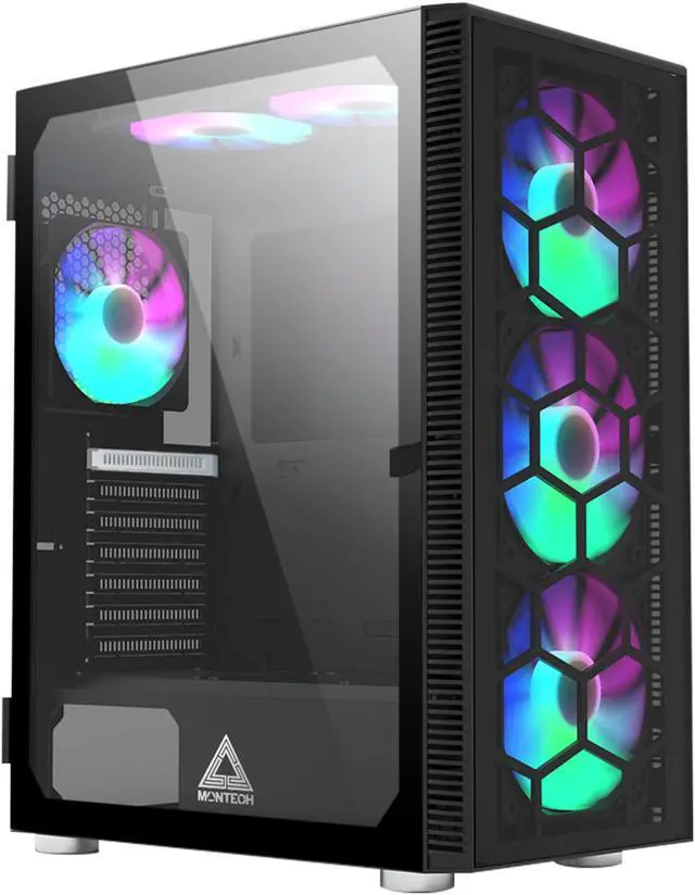 Alt view image 2 of 6 - MONTECH X3 Glass Black - ATX Mid-Tower PC Gaming Case - 6 RGB Rainbow Fans - Tempered Glass Front Panel - Out-Pull Glass Side Panel - Cable Management - High Airflow Gaming Case