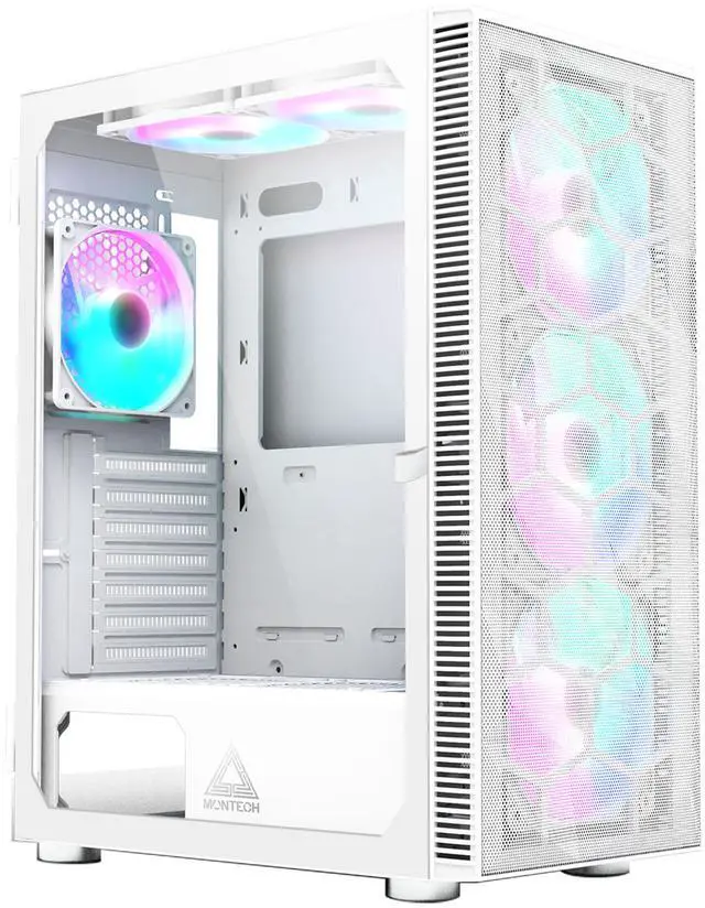 Alt view image 2 of 7 - Montech X3 Mesh 6pcs, 3 x 140mm& 3 x 120mm Fixed RGB Lighting Fans (Pre-Installed) ATX Mid-Tower PC Gaming Case, USB3.0, Door Open Tempered Glass Side Panel, High Airflow, White