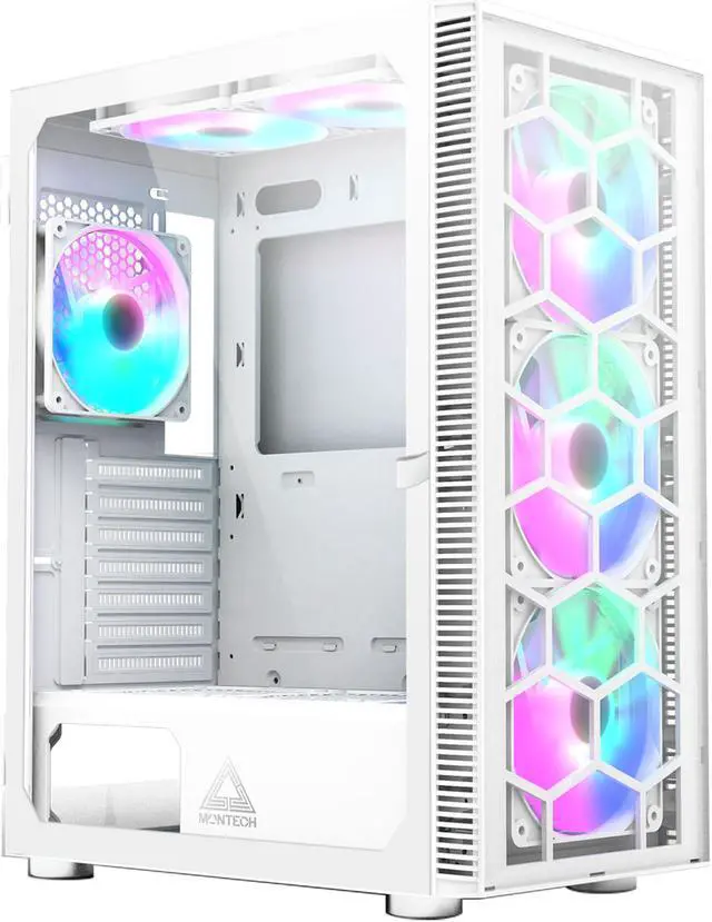 Alt view image 2 of 6 - Montech X3 Glass 6pcs, 3 x 140mm& 3 x 120mm Fixed RGB Lighting Fans ATX Mid-Tower PC Gaming Case, USB3.0, Door Open Tempered Glass Side Panel, High Airflow, White