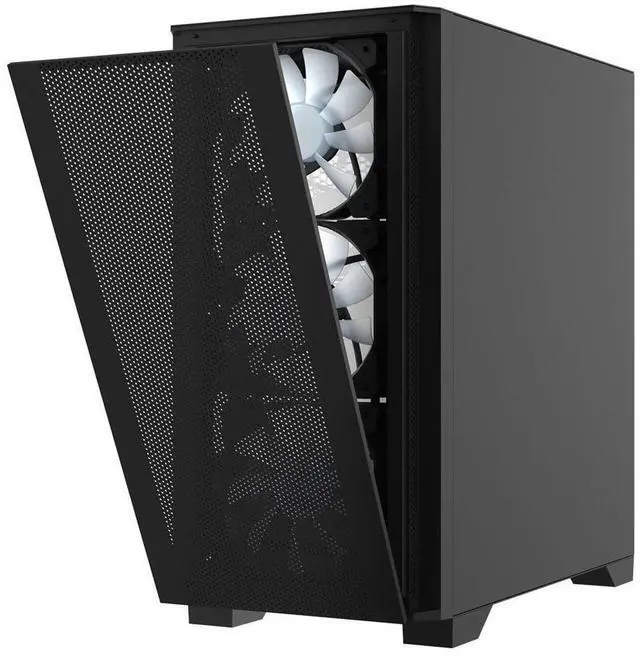 Alt view image 3 of 7 - Montech AIR 100 ARGB MICRO-ATX Tower with Four ARGB Fans Pre Installed, Ultra-Minimalist Design, Fine Mesh Front Panel, High Airflow, Unique Side Swivel Tempered Glass, Dust Protection, Black