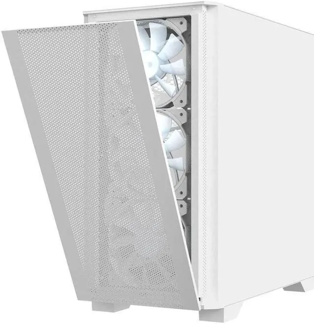 Alt view image 3 of 8 - Montech AIR 100 ARGB MICRO-ATX Tower with Four ARGB Fans Pre Installed, Ultra-Minimalist Design, Fine Mesh Front Panel, High Airflow, Unique Side Swivel Tempered Glass, Dust Protection, White