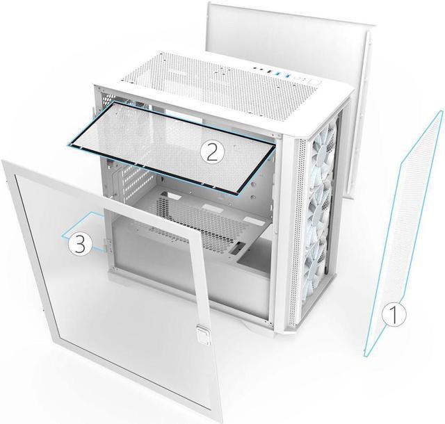 Alt view image 4 of 8 - Montech AIR 100 ARGB MICRO-ATX Tower with Four ARGB Fans Pre Installed, Ultra-Minimalist Design, Fine Mesh Front Panel, High Airflow, Unique Side Swivel Tempered Glass, Dust Protection, White