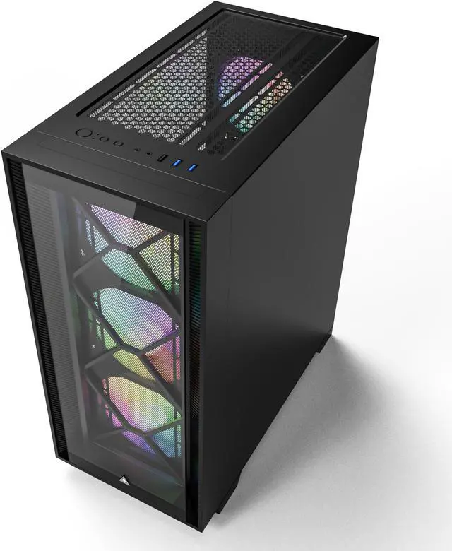 Alt view image 3 of 8 - Montech AIR 1000 Premium Black ATX Mid Tower Case /3 x 140mm,1 x 120mm ARGB Fans Pre-installed/Swivel Glass Side Panel /Mesh and Tempered Glass front panel