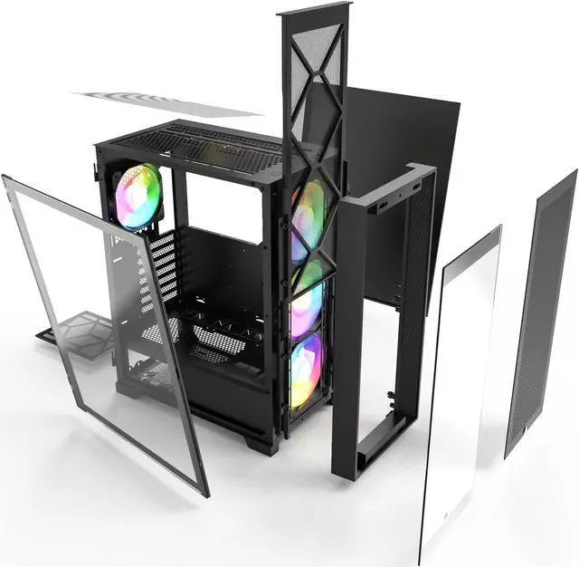Alt view image 6 of 8 - Montech AIR 1000 Premium Black ATX Mid Tower Case /3 x 140mm,1 x 120mm ARGB Fans Pre-installed/Swivel Glass Side Panel /Mesh and Tempered Glass front panel