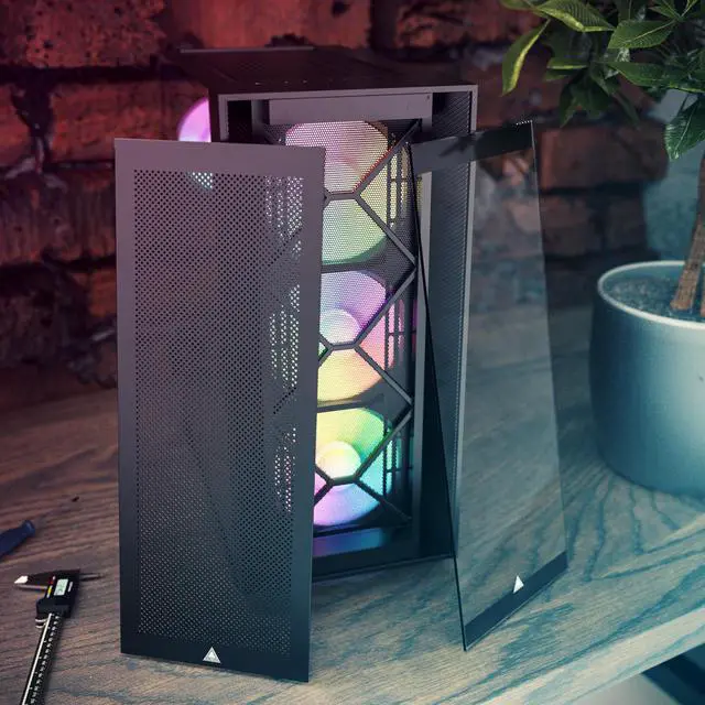 Alt view image 7 of 8 - Montech AIR 1000 Premium Black ATX Mid Tower Case /3 x 140mm,1 x 120mm ARGB Fans Pre-installed/Swivel Glass Side Panel /Mesh and Tempered Glass front panel