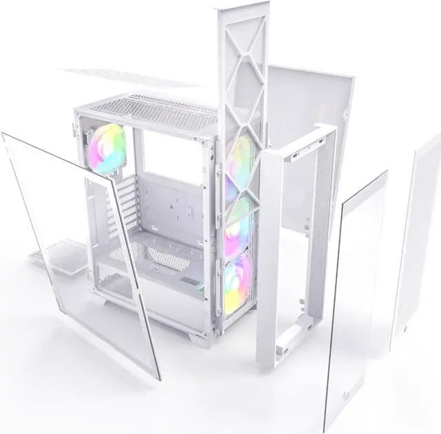 Alt view image 2 of 8 - Montech AIR 1000 Premium White ATX Mid Tower Case /3 x 140mm,1 x 120mm ARGB Fans Pre-installed/Swivel Glass Side Panel /Mesh and Tempered Glass front panel