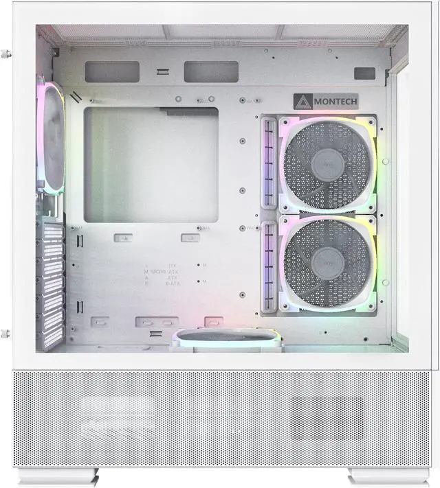 Alt view image 2 of 8 - Montech Sky Two, Dual Tempered Glass, 4X PWM ARGB Fans Pre-Installed, ATX Gaming Mid Tower Computer Case, Type C, High Airflow Performance- White