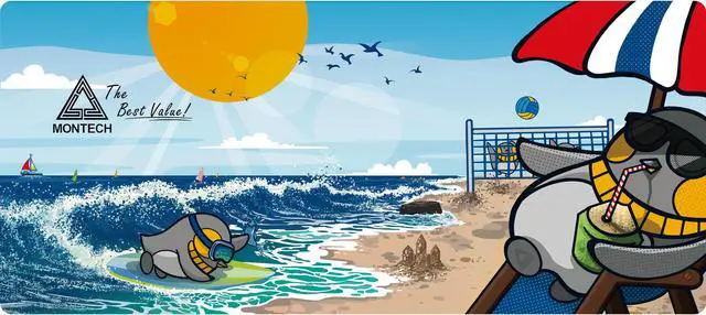 Main image of MONTECH Summer Beach Theme Gaming Mouse Pad - 35.4" x 15.7" Osaka Castle Design, Water-Resistant Surface, Anti-Slip Stability, Universal Mouse Compatibility, Durable Edge Wrapping