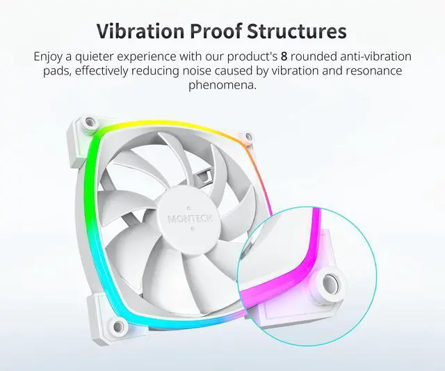 Alt view image 5 of 6 - MONTECH AX 120MM - PWM Fan - Silent Performance - High Speed 1600PWM - High-End Durability with HDB Bearing - Stunning Outer Ring ARGB Lighting Design  3 in 1 Pack with 6X6 Fan Hub - White