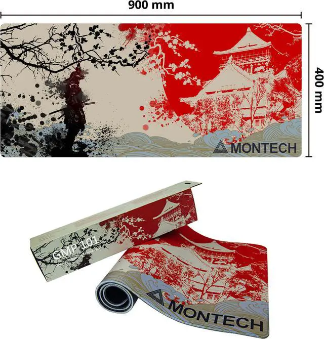 Alt view image 2 of 7 - MONTECH Samurai Spirit Theme Gaming Mouse Pad - 35.4" x 15.7" Osaka Castle Design, Water-Resistant Surface, Anti-Slip Stability, Universal Mouse Compatibility, Durable Edge Wrapping