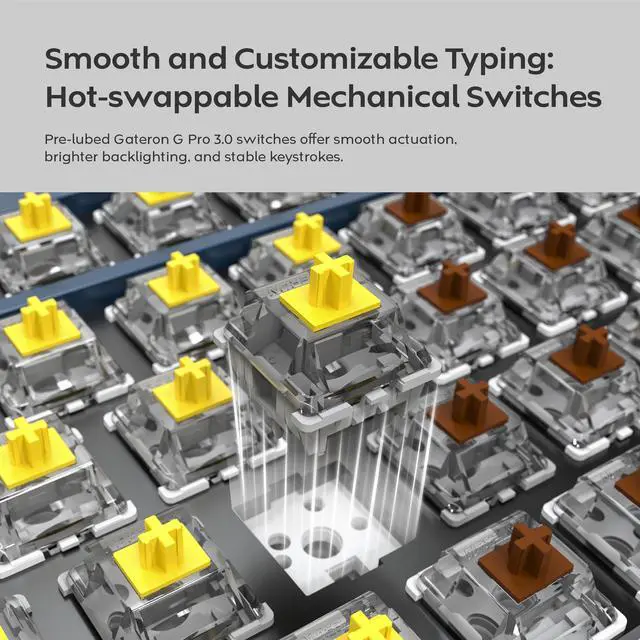 Alt view image 4 of 7 - MONTECH MKey PRO 75% TKL Wireless Mechanical Gaming Keyboard, Tri-Mode Bluetooth 5.2/2.4Ghz/USB-C, Hot-Swappable Gateron G Pro 3.0 Pre-lubed Switches, VIA & QMK Support -Yellow Switch Freedom