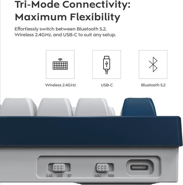 Alt view image 2 of 7 - MONTECH MKey PRO 75% TKL Wireless Mechanical Gaming Keyboard, Tri-Mode Bluetooth 5.2/2.4Ghz/USB-C, Hot-Swappable Gateron G Pro 3.0 Pre-lubed Switches, VIA & QMK Support - Brown Switch Freedom