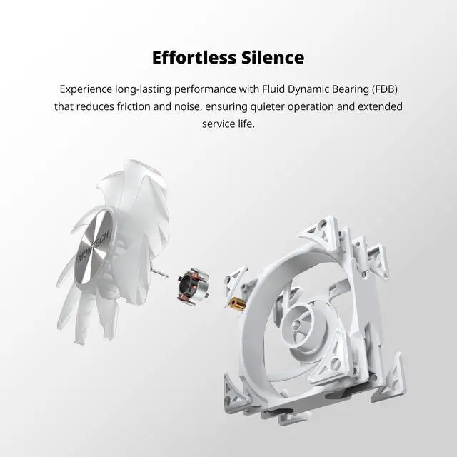 Alt view image 4 of 7 - MONTECH Metal PRO 12 ARGB PWM Fluid Dynamic Bearing 600-2200RPM, Pressure Focused 3.81mmH2O, Airflow 76.2CFM, 4-Pin - 120mm White