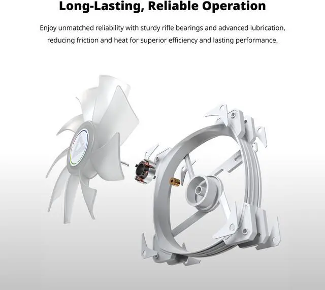 Alt view image 4 of 5 - MONTECH HP140 ARGB PWM Rifle Bearing Fan 600-1600RPM, High Airflow Performing Fan 95.61CFM, 4-Pin, 3 in 1 Pack with 6X6 Fan Hub - 140mm White
