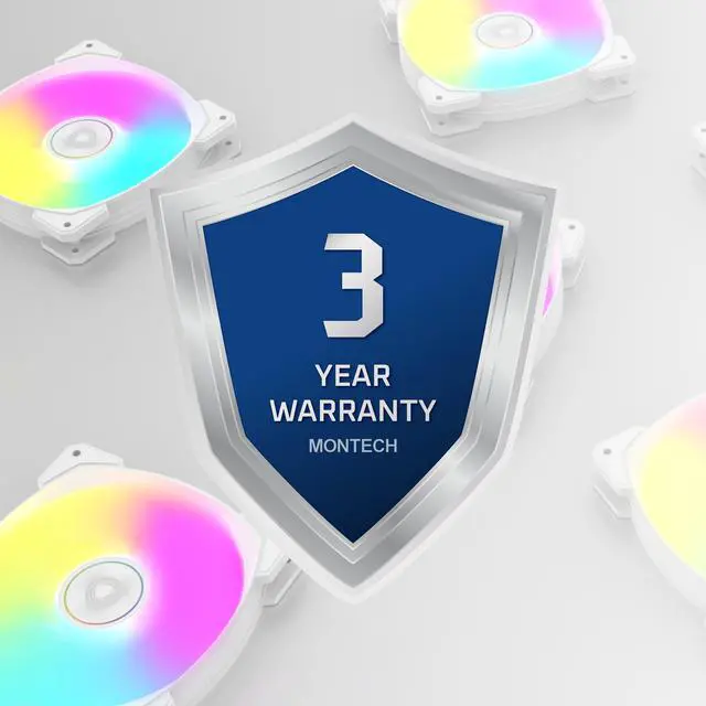 Alt view image 5 of 5 - MONTECH HP140 ARGB PWM Rifle Bearing Fan 600-1600RPM, High Airflow Performing Fan 95.61CFM, 4-Pin, 3 in 1 Pack with 6X6 Fan Hub - 140mm White