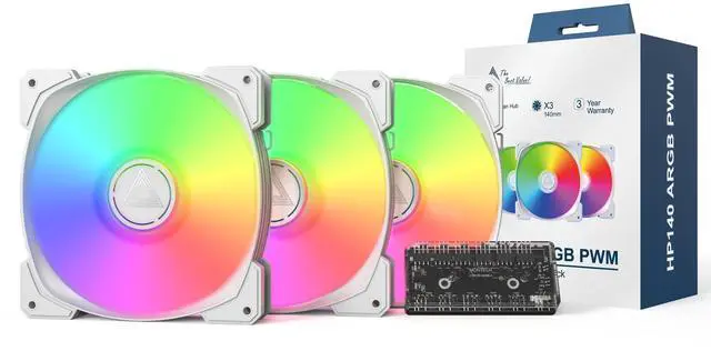 Alt view image 2 of 5 - MONTECH HP140 ARGB PWM Rifle Bearing Fan 600-1600RPM, High Airflow Performing Fan 95.61CFM, 4-Pin, 3 in 1 Pack with 6X6 Fan Hub - 140mm White