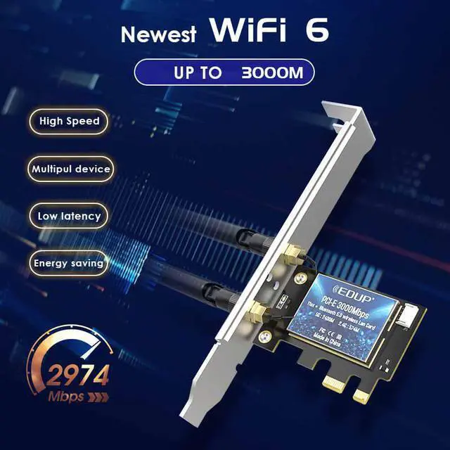 Alt view image 2 of 5 - 3000Mbps WiFi 6 PCI-E Network Card 802.11ax/ac Dual band 2.4G/5GHz Wireless  AX 200 PCI Express WiFi Bluetooth Adapter