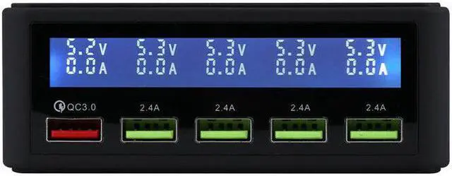 Alt view image 7 of 7 - Plugadget 5 Port USB QC 3.0 Quick Charger 5V 10A AC 100-240V LCD Voltage Current Display for iPhone iPad Samsung