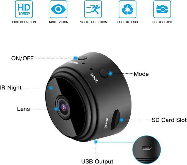 Alt view image 6 of 7 - Plugadget Home Security Camera, Wifi Mini Hidden Camera with Motion Detection Night Vision, HD 1080P,  Built-in Battery, 32 G Micro SD Card Included