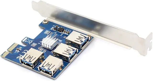 Alt view image 3 of 5 - Plugadget 60cm PCIe 1 to 4 PCIe 16X Riser Card PCI-E 1X to 4 USB 3.0 PCI-E Riser Adapter Port Multiplier Card for BTC Bitcoin Miner Mining