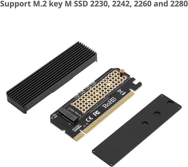 Alt view image 2 of 5 - Plugadget Full Speed M.2 M Key Nvme SSD to PCIe Adapter, PCI Express X16 Card with Heatsink, Supports Windows 7/8/ 10, Supports 2230, 2242, 2260, 2280 Form Factor M.2 SSDS