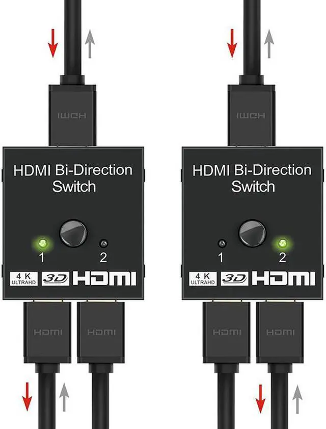 Alt view image 3 of 6 - 4K HDMI Switch 2 Ports Bi-directional 1x2 / 2x1 HDMI Switcher Splitter Supports Ultra HD 4K 1080P 3D HDR HDCP for PS4 Xbox HDTV