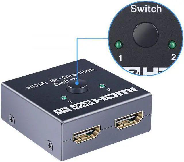 Alt view image 2 of 6 - 4K HDMI Switch 2 Ports Bi-directional 1x2 / 2x1 HDMI Switcher Splitter Supports Ultra HD 4K 1080P 3D HDR HDCP for PS4 Xbox HDTV
