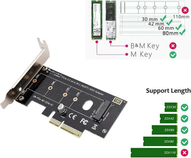Alt view image 4 of 6 - M.2 to PCIe Adapter, NVME M2 SSD to PCI-e 3.0 x4 Gen3 Host Controller Expansion Card with Low Profile Bracket, Support M Key SSD Type 2280 2260 2242 2230 Converter to Desktop PCI Express Slot
