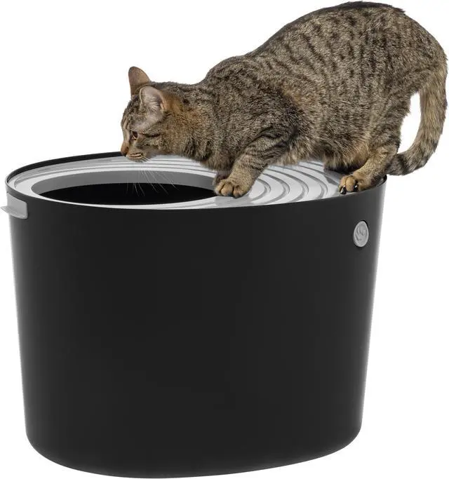 Alt view image 4 of 4 - IRIS Top Entry Cat Litter Box, Black/Light Gray