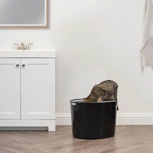 Alt view image 3 of 4 - IRIS Top Entry Cat Litter Box, Black/Light Gray