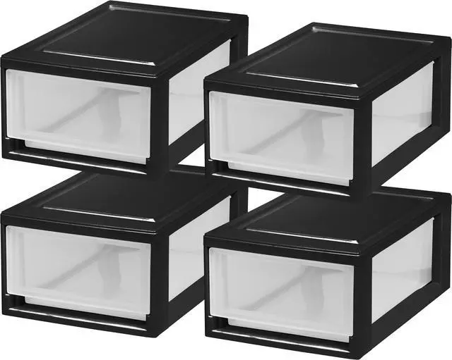 Main image of IRIS USA 4Pack 6qt Plastic Compact Stackable Storage Drawers, Black