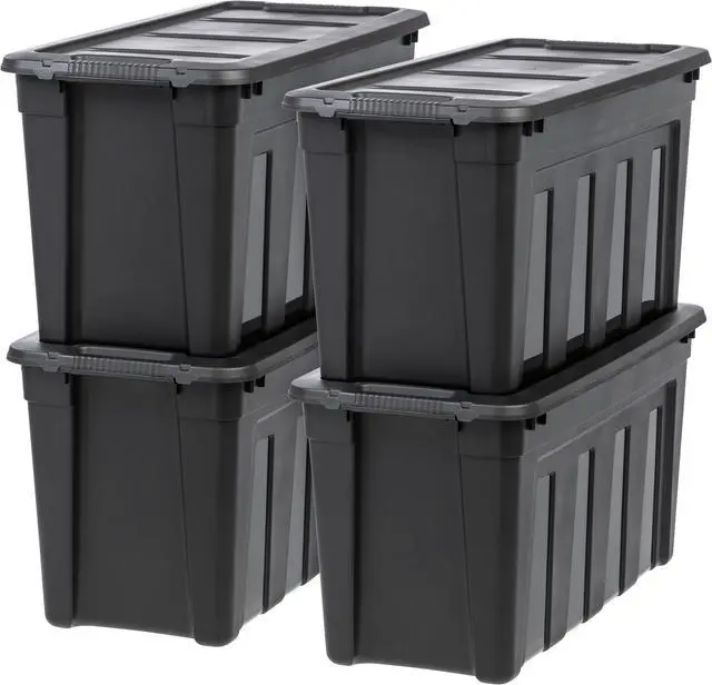 Main image of IRIS USA 31 Gallon Utility Totes with Easy-Grip Handles, 4 Pack - Black, Heavy-Duty Durable Stackable Storage Containers, Large Garage Organizing Bins Moving Tubs, Rugged Sturdy Camping Equipment