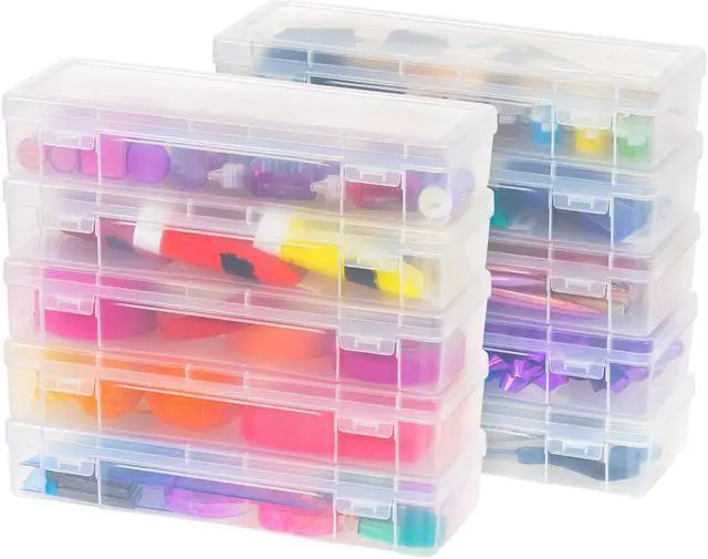 Main image of IRIS USA 10 Pack Large Plastic Art Craft Sewing Supply Organizer Storage Containers with Latching Lid, for Paint Brush, 12" Ruler, Pencil Case, Ribbons, Washi Tape, Ornaments, Stackable, Clear