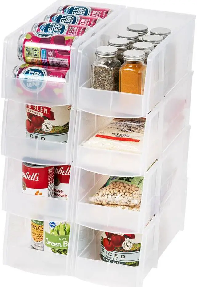 Main image of IRIS USA 8 Pack Large Storage Basket, Stackable Open Front Organizer Bin for Pantry, Clear