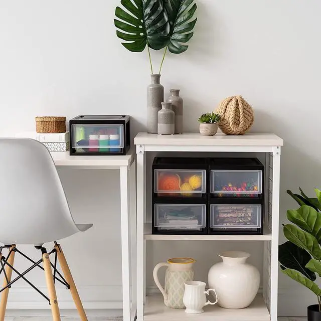 Alt view image 2 of 4 - IRIS USA 4Pack 6qt Plastic Compact Stackable Storage Drawers, Black