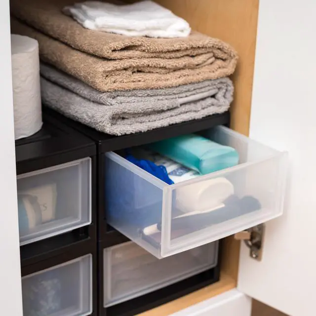 Alt view image 3 of 4 - IRIS USA 4Pack 6qt Plastic Compact Stackable Storage Drawers, Black