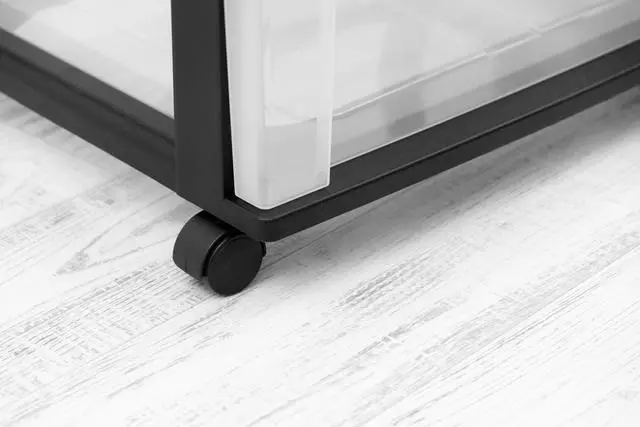 Alt view image 4 of 4 - IRIS USA 4 Drawer Wide Storage Drawer Cart with Caster Wheels, Plastic Rolling Dresser for Home Closet Bedroom Bathroom Office Laundry Kitchen Craft Room Nursery and School Dorm, Black/Clear