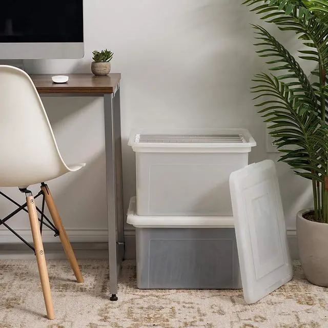 Alt view image 4 of 5 - IRIS USA File Box File Organizer Plastic File Box for Letter/Legal File, BPA-Free Plastic Storage Bin Tote Organizer with Durable and Secure Latching Lid, Stackable and Nestable, Pearl 35 Qt. 4Pack