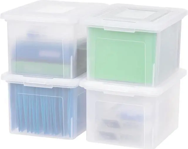 Alt view image 2 of 5 - IRIS USA File Box File Organizer Plastic File Box for Letter/Legal File, BPA-Free Plastic Storage Bin Tote Organizer with Durable and Secure Latching Lid, Stackable and Nestable, Pearl 35 Qt. 4Pack