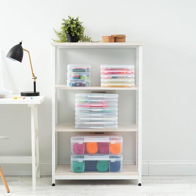 Alt view image 3 of 4 - IRIS USA Fits 12" x 12" Paper, Thin Portable Plastic Scrapbook Paper Board Game Storage Organizer Cases with Built-in Handle for Art Craft Supplies Office Document Stationery Photo, Clear, 10-Pack
