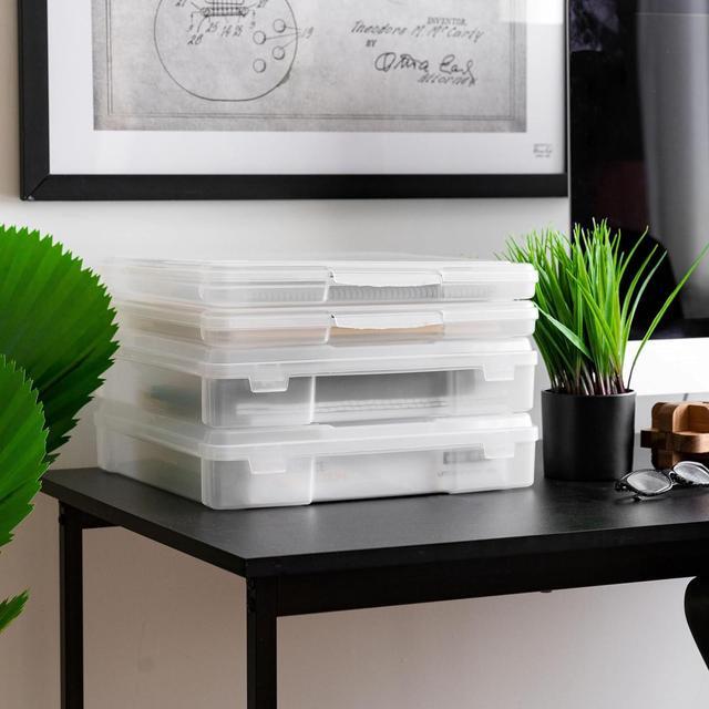 Alt view image 4 of 4 - IRIS USA Fits 12" x 12" Paper, Thin Portable Plastic Scrapbook Paper Board Game Storage Organizer Cases with Built-in Handle for Art Craft Supplies Office Document Stationery Photo, Clear, 10-Pack