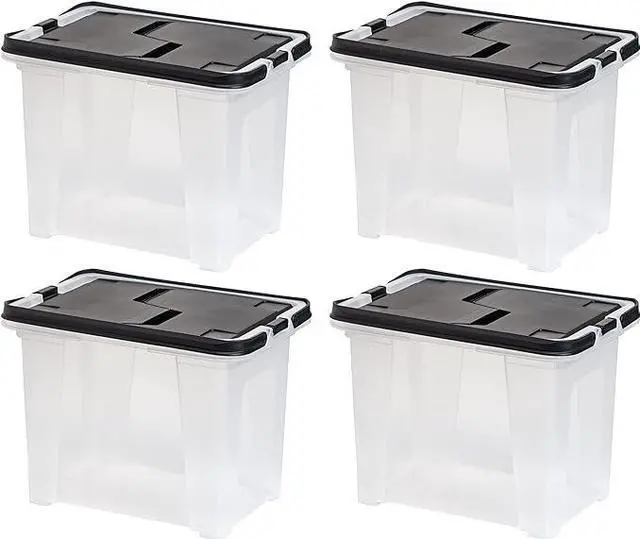 Main image of IRIS USA File Box File Organizer Plastic File Box w/ Winglid for Letter/Legal File, BPA-Free Plastic Storage Bin Tote Organizer with Handles, Stackable and Nestable, Clear 18 Qt. 4Pack