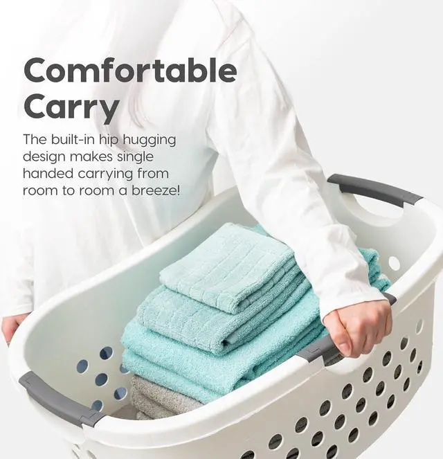 Alt view image 2 of 4 - IRIS USA 50L Plastic Hip Hold Laundry Basket with Built-In Comfort Carry Handles, 3-Pack, 1.5 Bushel, Clothes Hamper, Laundry Hamper, Ventilation Holes, for Dorm Laundry Room Bedroom, White