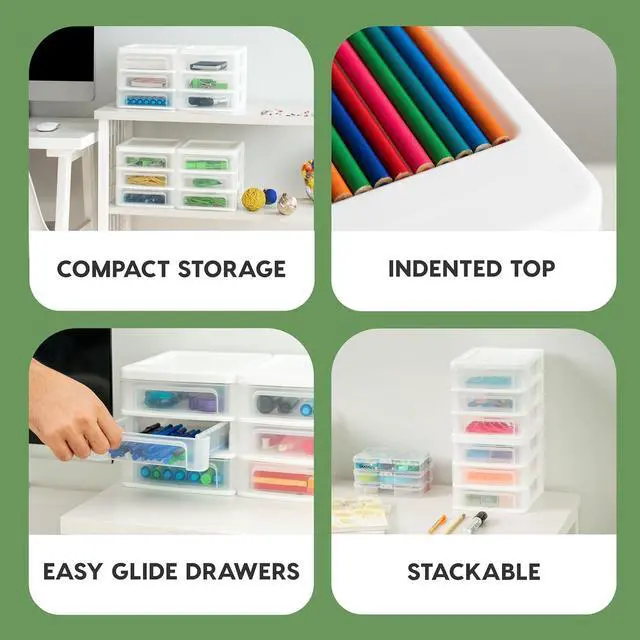 Alt view image 2 of 4 - IRIS USA Small 3-Drawer Desktop Organizer, 2 Pack, Stackable, for Office, School, Stationary, Makeup Organizer, Bathroom, Utility, White