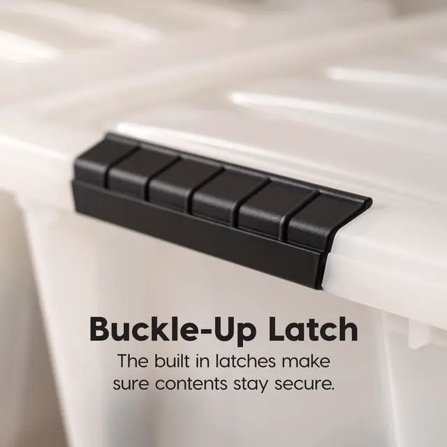 Alt view image 5 of 5 - IRIS USA 19 Qt Stackable Plastic Storage Bins with Lids, 6 Pack - BPA-Free, Made in USA - Discreet Organizing Solution, Latches, Durable Nestable Containers, Secure Pull Handle - Pearl