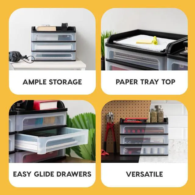 Alt view image 14 of 16 - IRIS® 3-Drawer Medium Desktop Storage, 11 1/4"H x 14 1/4"W x 11 13/16"D, Black