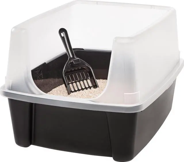 Alt view image 3 of 4 - IRIS Open-Top Cat Litter Box with Shield and Scoop, Black