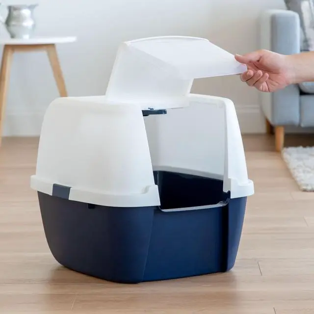 Alt view image 4 of 4 - IRIS Jumbo Hooded Litter Box without Scoop, Navy
