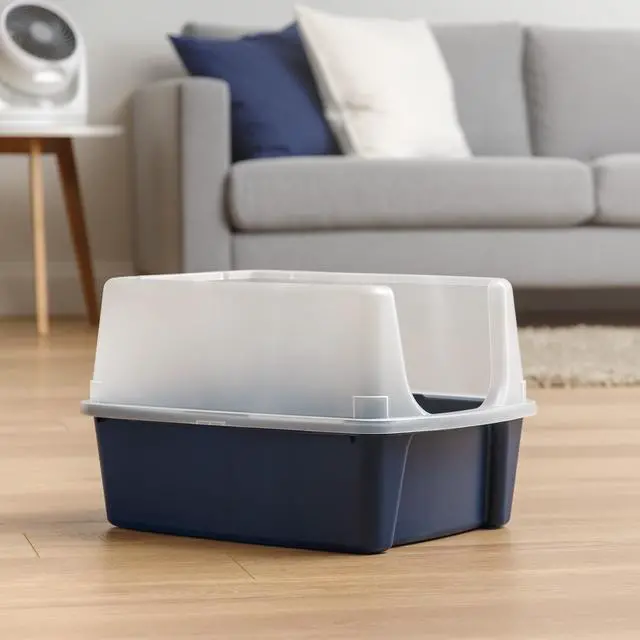 Alt view image 2 of 4 - IRIS Open-Top Cat Litter Box with Shield, without scoop, Navy